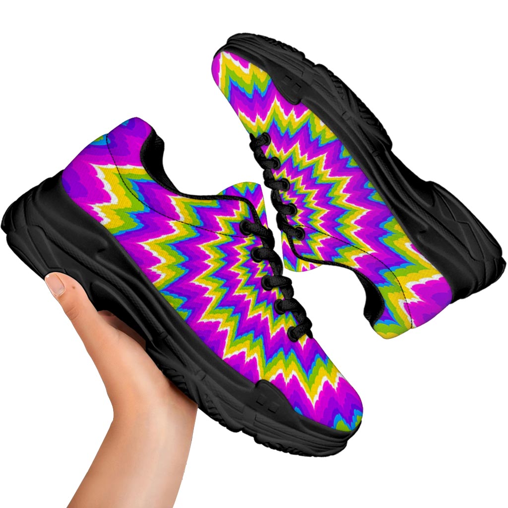 Abstract Spiral Moving Optical Illusion Black Chunky Shoes