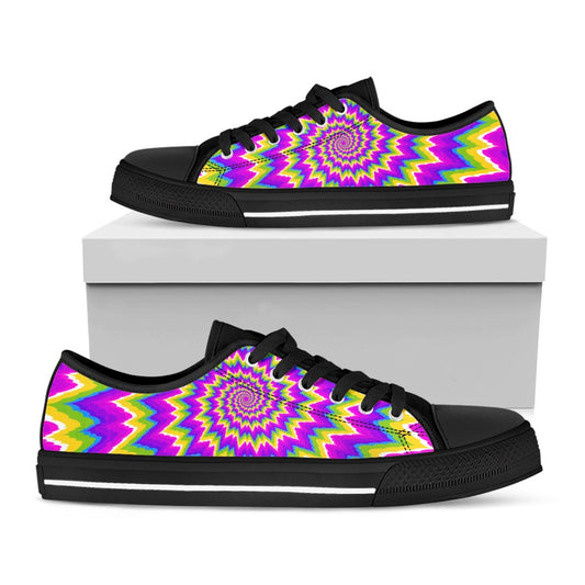 Abstract Spiral Moving Optical Illusion Black Low Top Sneakers