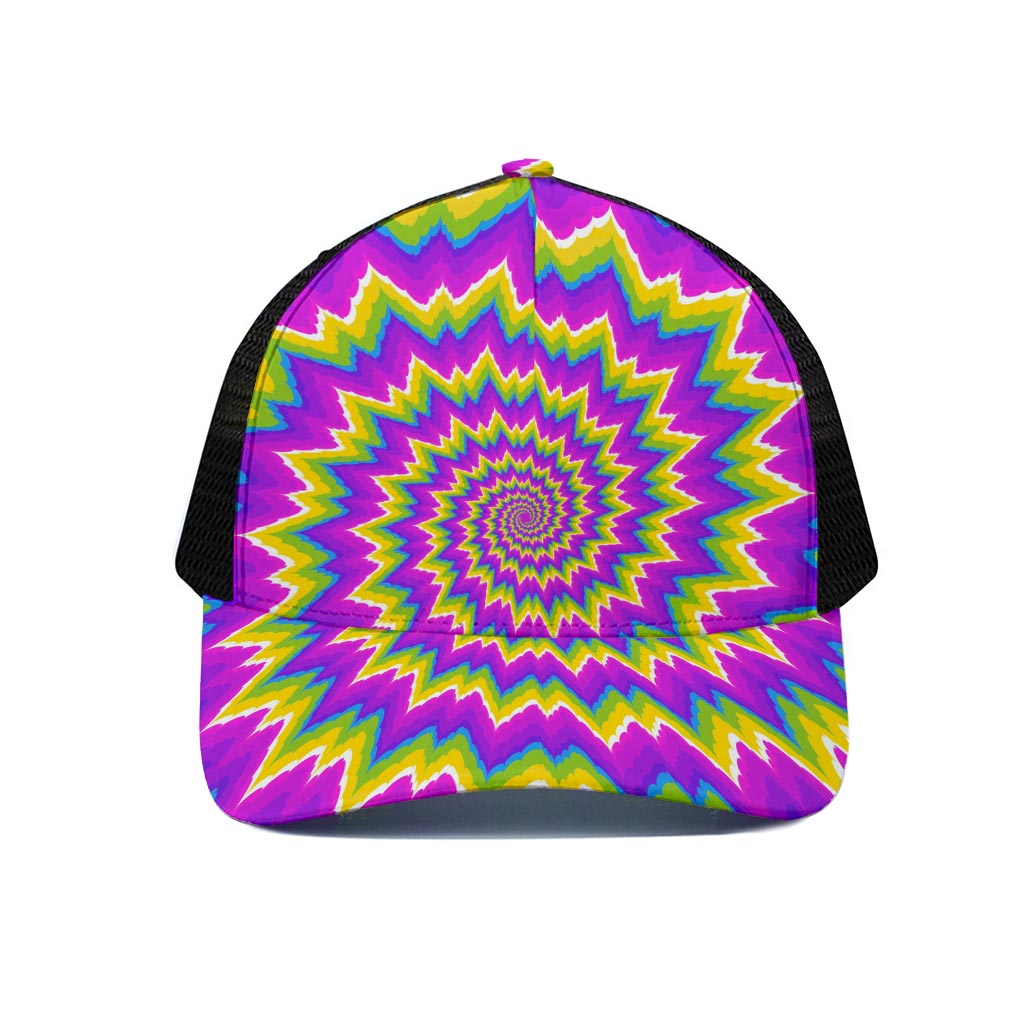 Abstract Spiral Moving Optical Illusion Black Mesh Trucker Cap