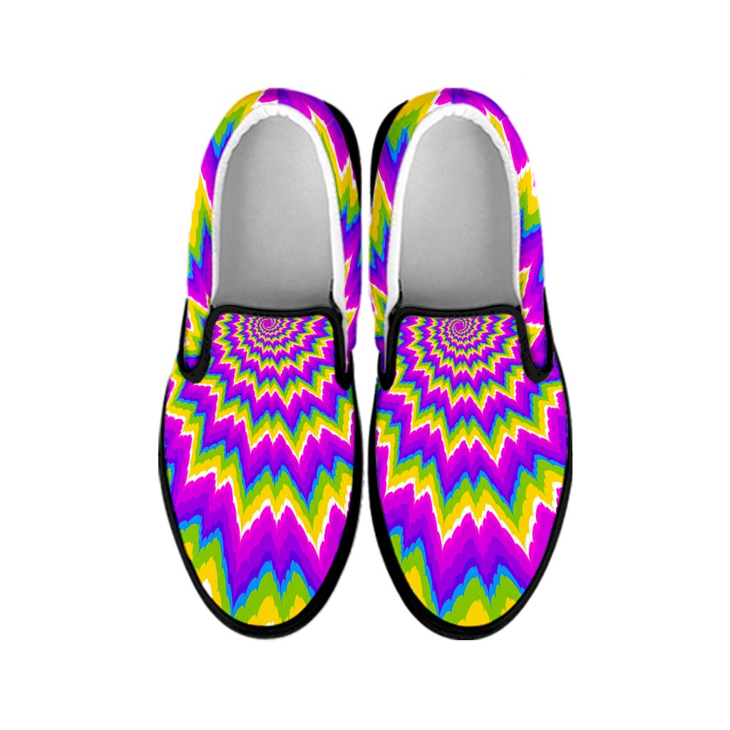 Abstract Spiral Moving Optical Illusion Black Slip On Sneakers