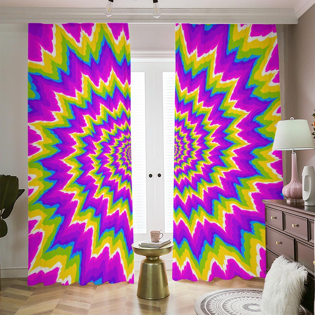 Abstract Spiral Moving Optical Illusion Blackout Pencil Pleat Curtains