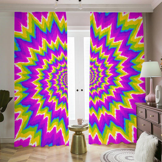 Abstract Spiral Moving Optical Illusion Blackout Pencil Pleat Curtains