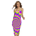 Abstract Spiral Moving Optical Illusion Cross Back Cami Dress