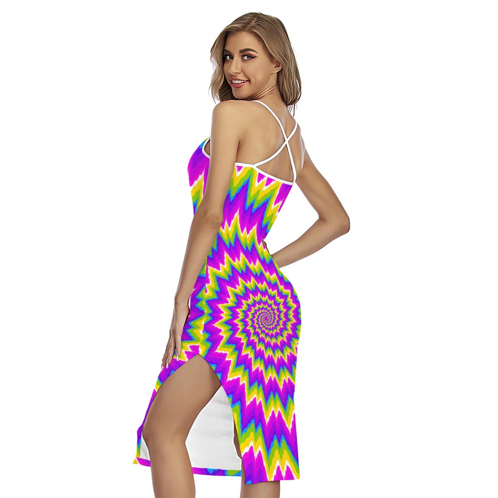 Abstract Spiral Moving Optical Illusion Cross Back Cami Dress