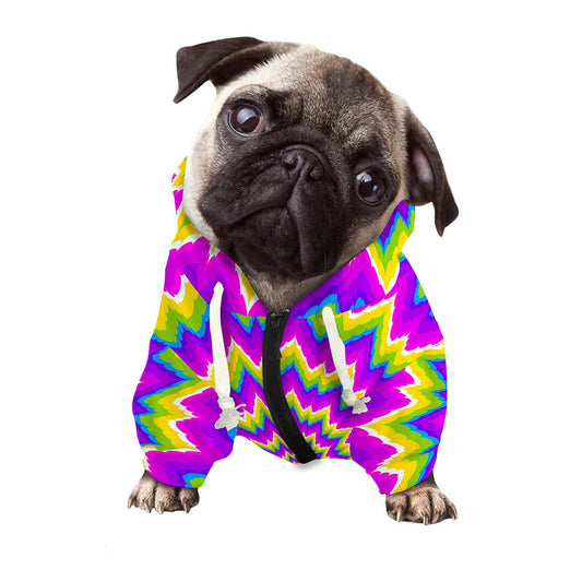 Abstract Spiral Moving Optical Illusion Dog Zip Up Hoodie