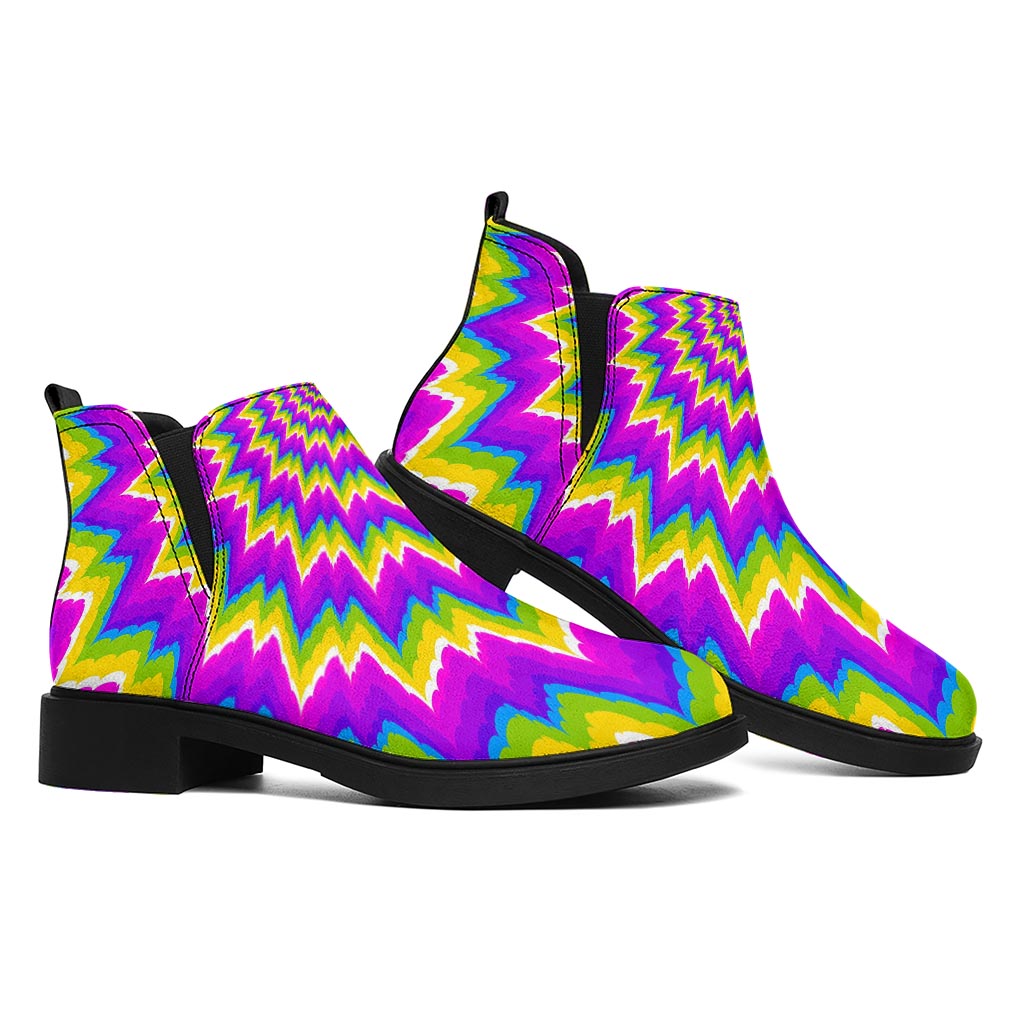 Abstract Spiral Moving Optical Illusion Flat Ankle Boots