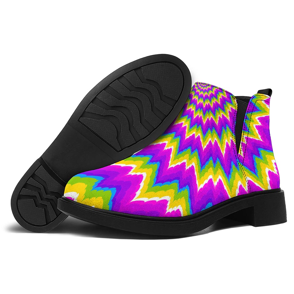 Abstract Spiral Moving Optical Illusion Flat Ankle Boots