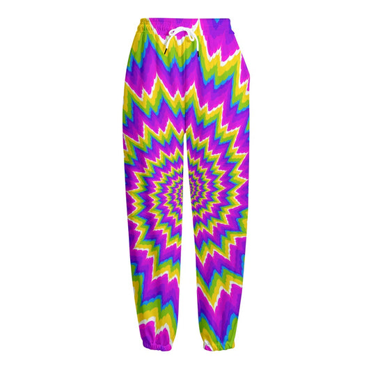 Abstract Spiral Moving Optical Illusion Fleece Lined Knit Pants