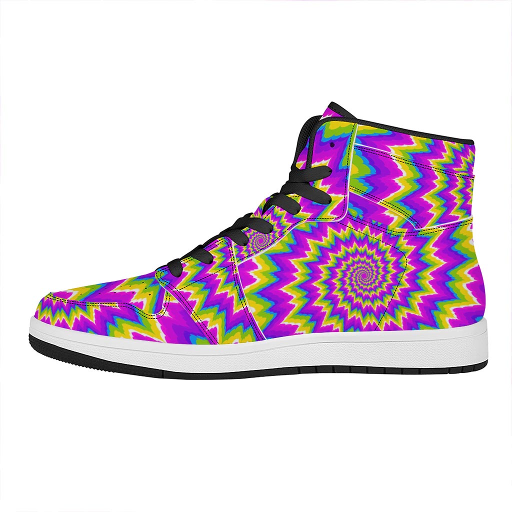 Abstract Spiral Moving Optical Illusion High Top Leather Sneakers
