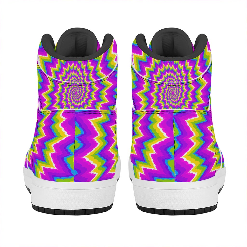 Abstract Spiral Moving Optical Illusion High Top Leather Sneakers