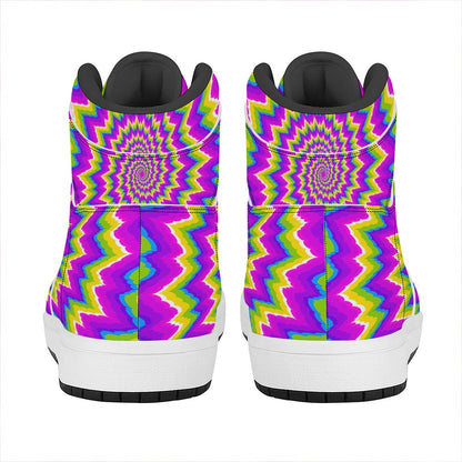Abstract Spiral Moving Optical Illusion High Top Leather Sneakers