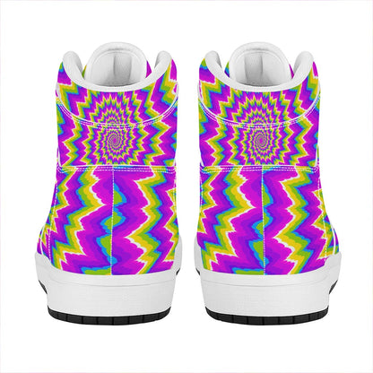 Abstract Spiral Moving Optical Illusion High Top Leather Sneakers