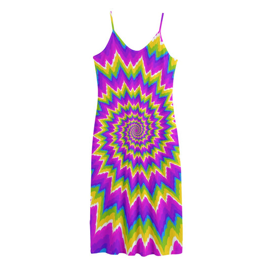 Abstract Spiral Moving Optical Illusion Jersey Midi Cami Dress