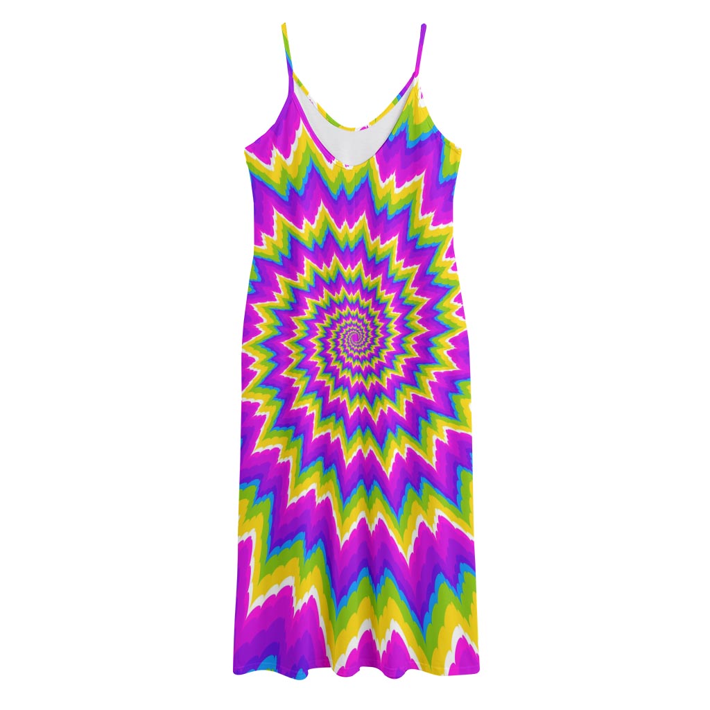 Abstract Spiral Moving Optical Illusion Jersey Midi Cami Dress
