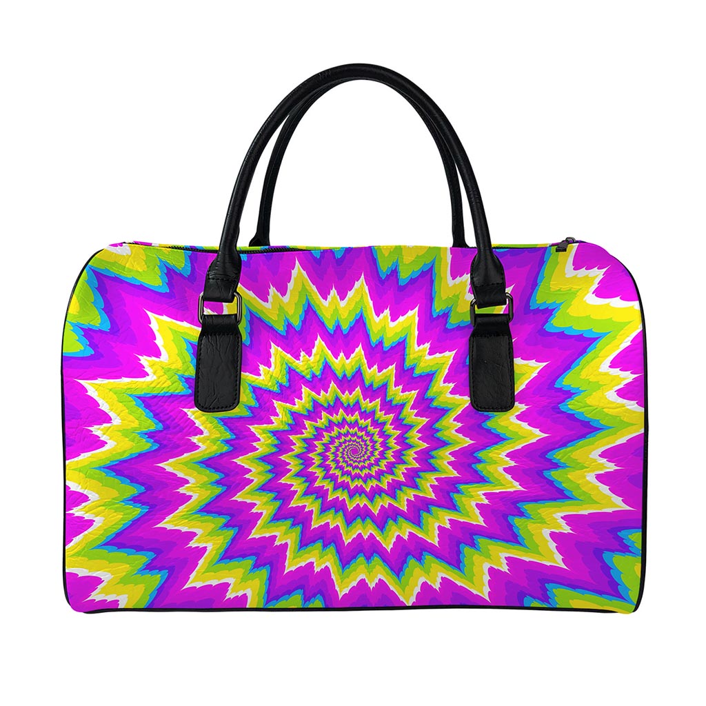 Abstract Spiral Moving Optical Illusion Leather Duffle Bag