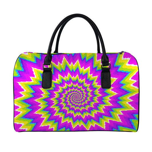 Abstract Spiral Moving Optical Illusion Leather Duffle Bag