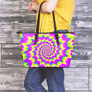 Abstract Spiral Moving Optical Illusion Leather Tote Bag