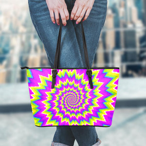 Abstract Spiral Moving Optical Illusion Leather Tote Bag