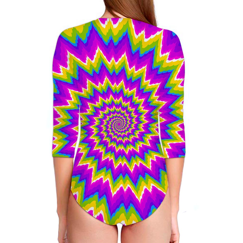 Abstract Spiral Moving Optical Illusion Long Sleeve Swimsuit