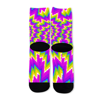 Abstract Spiral Moving Optical Illusion Long Socks