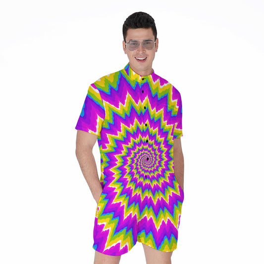 Abstract Spiral Moving Optical Illusion Men's Rompers