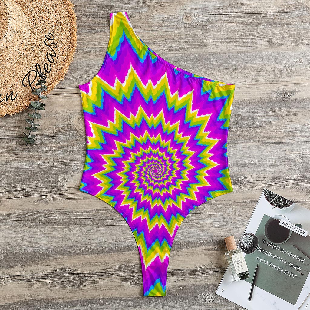 Abstract Spiral Moving Optical Illusion One Shoulder Bodysuit