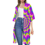 Abstract Spiral Moving Optical Illusion Open Front Beach Cover Up