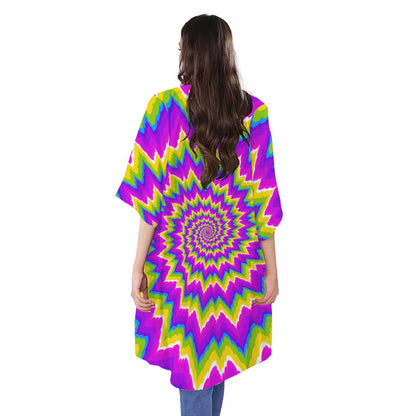 Abstract Spiral Moving Optical Illusion Open Front Beach Cover Up