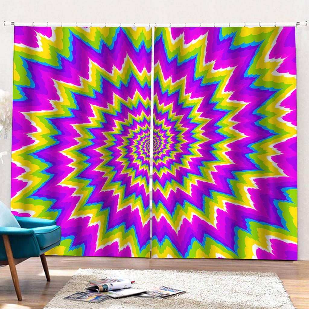 Abstract Spiral Moving Optical Illusion Pencil Pleat Curtains