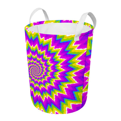 Abstract Spiral Moving Optical Illusion Round Laundry Basket