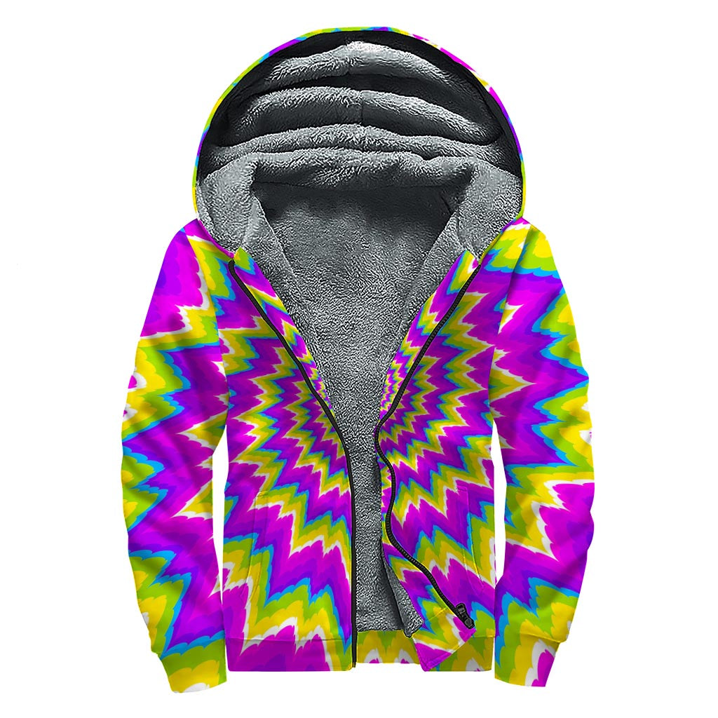 Abstract Spiral Moving Optical Illusion Sherpa Lined Zip Up Hoodie