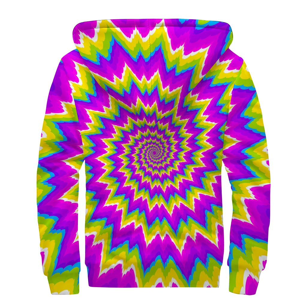 Abstract Spiral Moving Optical Illusion Sherpa Lined Zip Up Hoodie