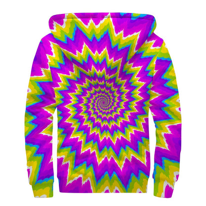 Abstract Spiral Moving Optical Illusion Sherpa Lined Zip Up Hoodie