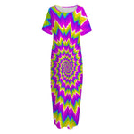 Abstract Spiral Moving Optical Illusion Short Sleeve Long Nightdress