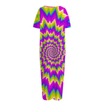 Abstract Spiral Moving Optical Illusion Short Sleeve Long Nightdress