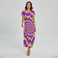 Abstract Spiral Moving Optical Illusion Short Sleeve Maxi Dress