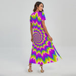 Abstract Spiral Moving Optical Illusion Short Sleeve Maxi Dress