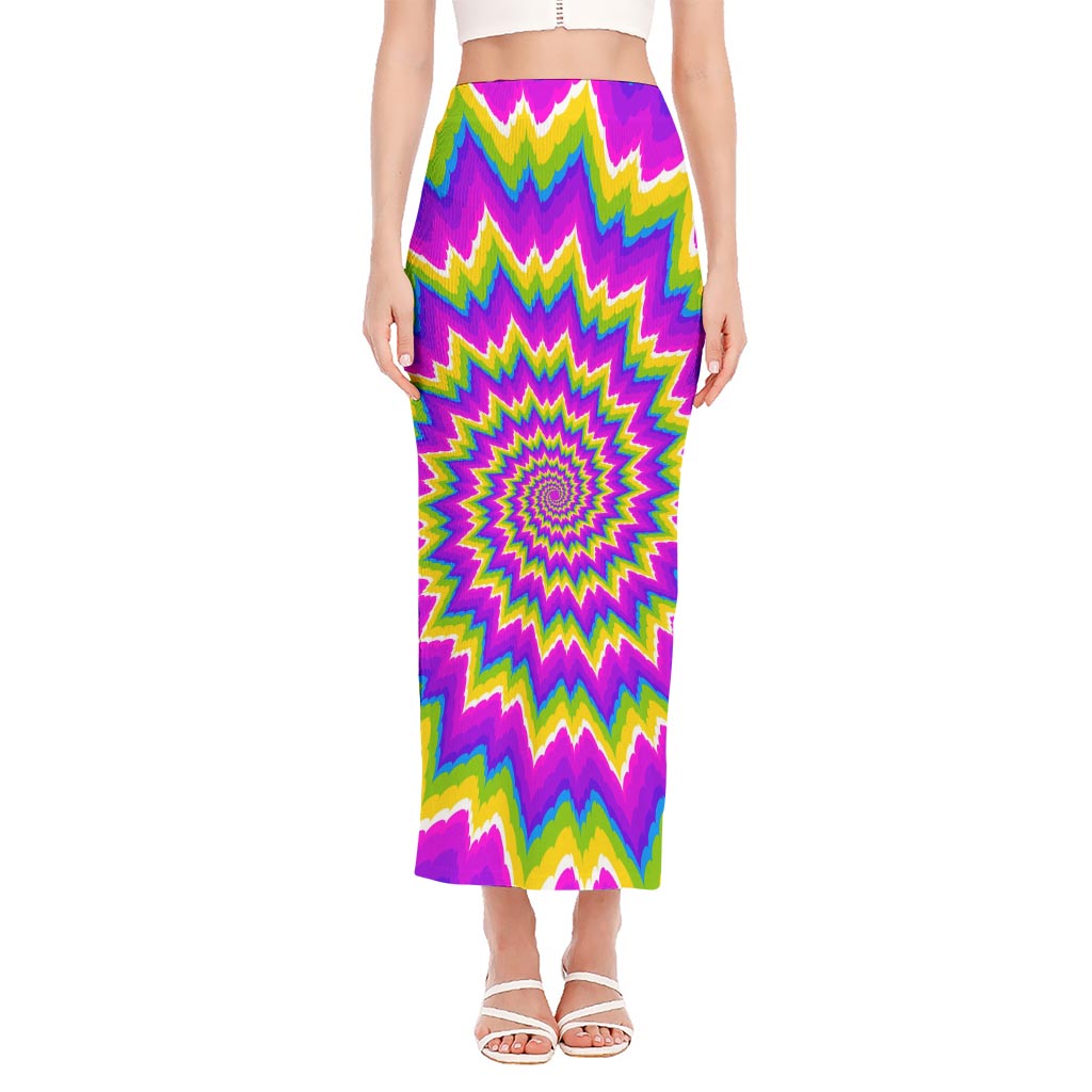 Abstract Spiral Moving Optical Illusion Side Slit Maxi Skirt