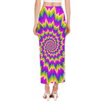 Abstract Spiral Moving Optical Illusion Side Slit Maxi Skirt