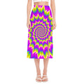Abstract Spiral Moving Optical Illusion Side Slit Midi Skirt