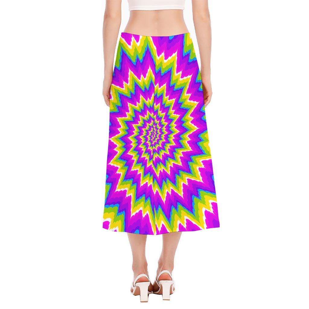 Abstract Spiral Moving Optical Illusion Side Slit Midi Skirt