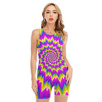 Abstract Spiral Moving Optical Illusion Sleeveless One Piece Swimsuit