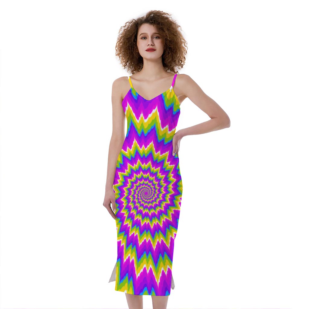Abstract Spiral Moving Optical Illusion Slim Fit Midi Cami Dress