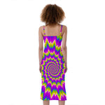 Abstract Spiral Moving Optical Illusion Slim Fit Midi Cami Dress