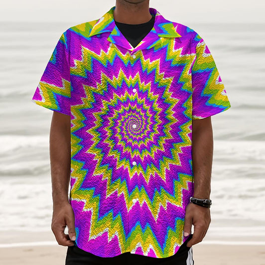 Abstract Spiral Moving Optical Illusion Textured Short Sleeve Shirt