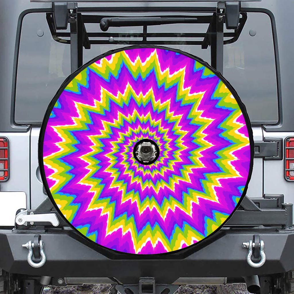 Abstract Spiral Moving Optical Illusion Tire Cover With Camera Hole