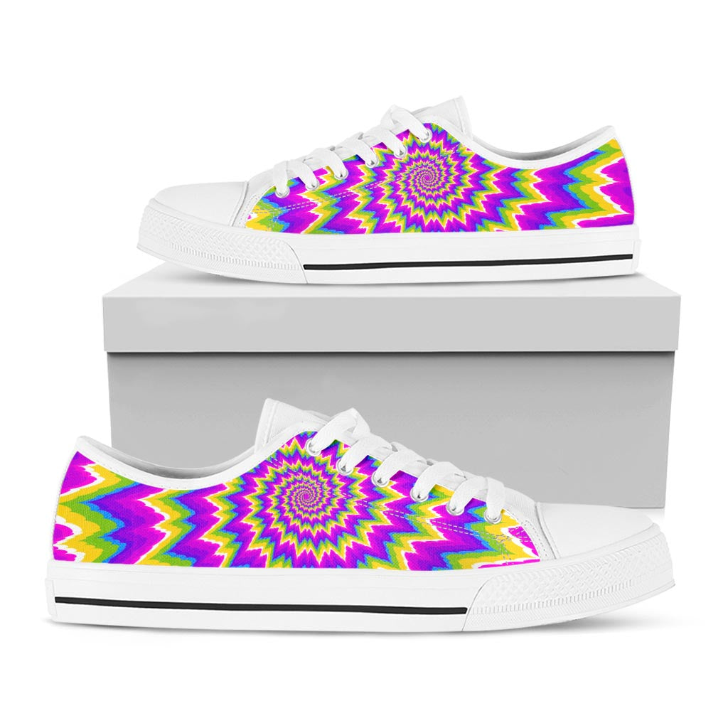 Abstract Spiral Moving Optical Illusion White Low Top Sneakers