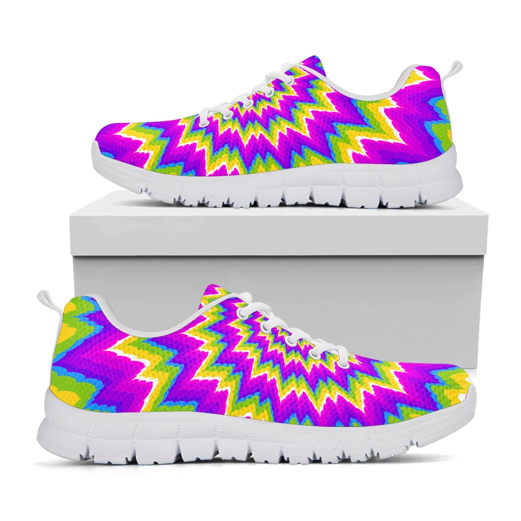 Abstract Spiral Moving Optical Illusion White Running Shoes