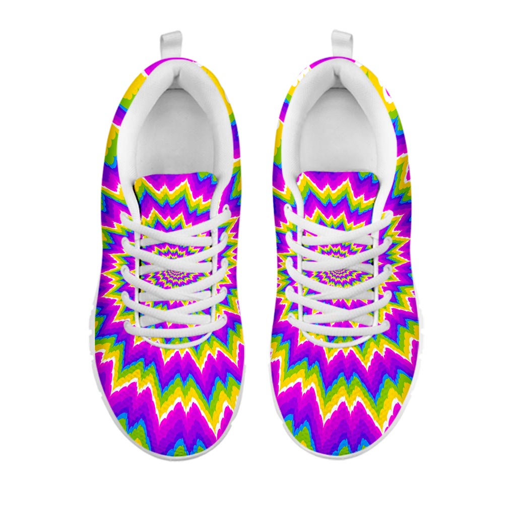 Abstract Spiral Moving Optical Illusion White Running Shoes