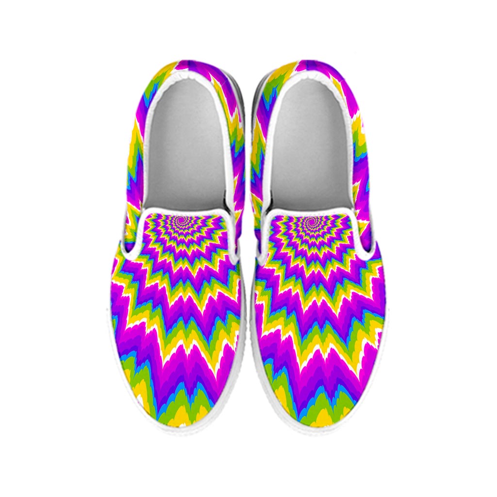 Abstract Spiral Moving Optical Illusion White Slip On Sneakers